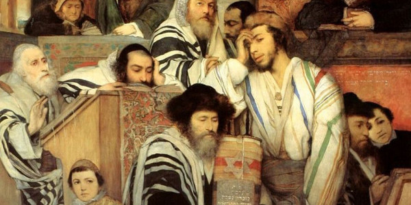 <p><i>Maurycy Gottlieb, Żydzi modlący się podczas święta w synagodze (1878)</i></p>